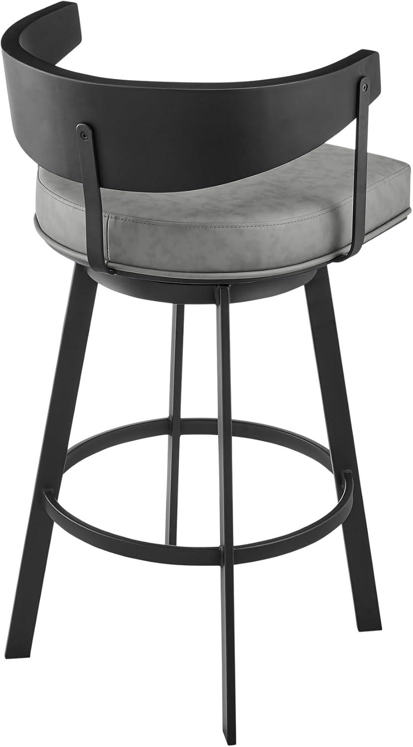 image:imageLacey 30 Swivel Bar Stool in Black Iron with Black Walnut Finish and Vintage Gray Faux Leather Set of 3