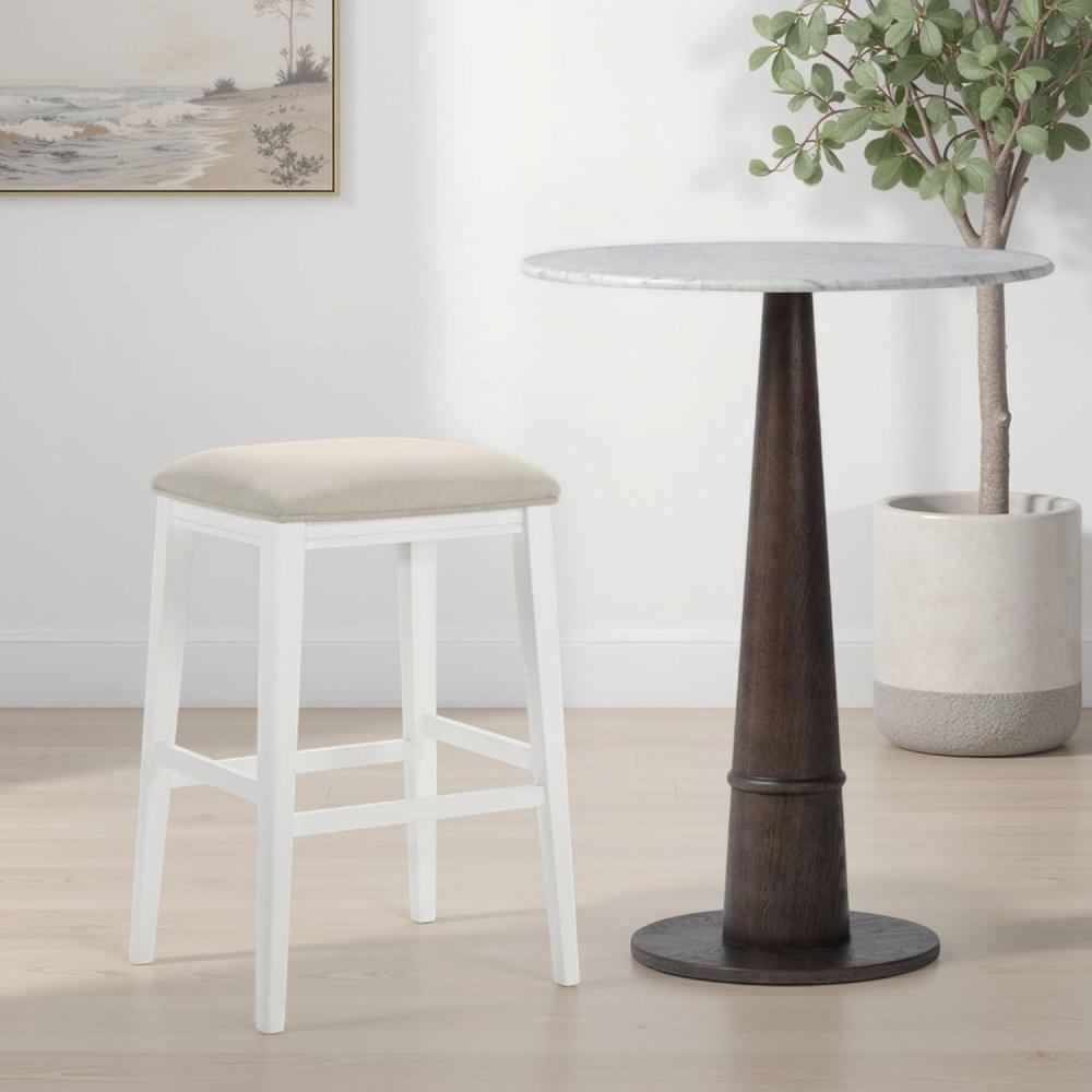 image:imageJane Contemporary Transitional Wood Bar Height Kitchen Bar Stool in White Finish with Cream Fabric Upholstered Seat Set of 4