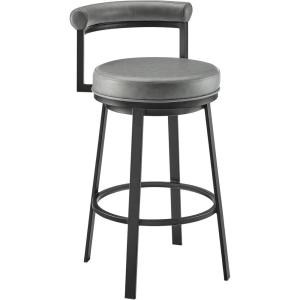 Armen Living Neura Swivel Counter or Bar Stool in Cloud Finish with White Faux Leather(Grey)