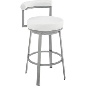 Armen Living Neura Swivel Counter or Bar Stool in Cloud Finish with White Faux Leather(White)