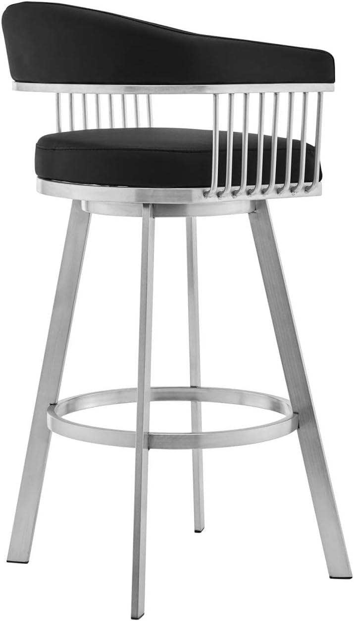 image:imageArmen Living Bronson 30 Faux Leather Swivel Bar Stool in BlackSteel