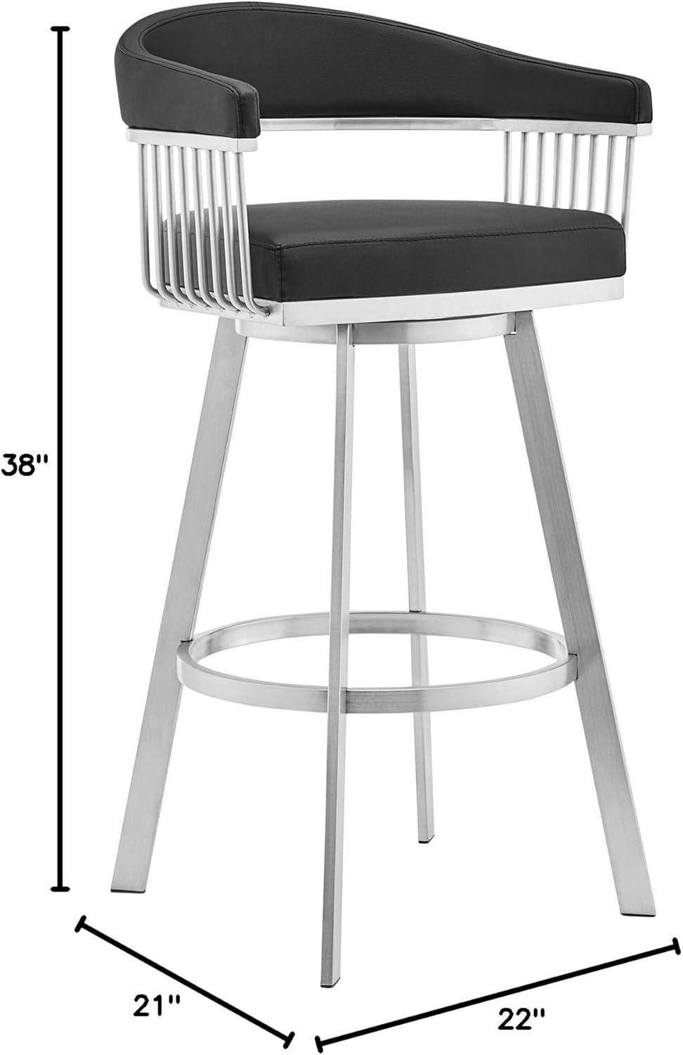 image:imageArmen Living Bronson 30 Faux Leather Swivel Bar Stool in BlackSteel