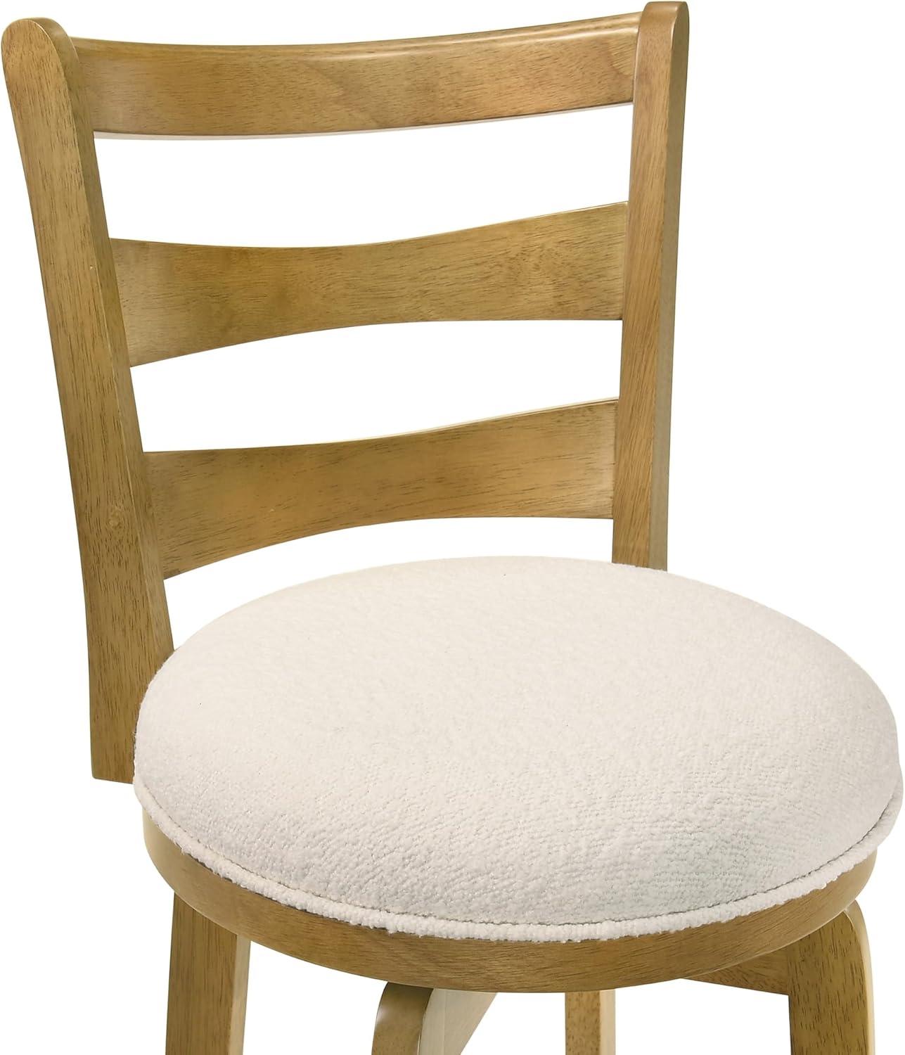 image:imageMelindra Modern Farmhouse Swivel Wood Bar Height Kitchen Bar Stool in Amber Glow Finish with White Boucle Fabric Upholstered Seat Set of 4WhiteAmber Glow