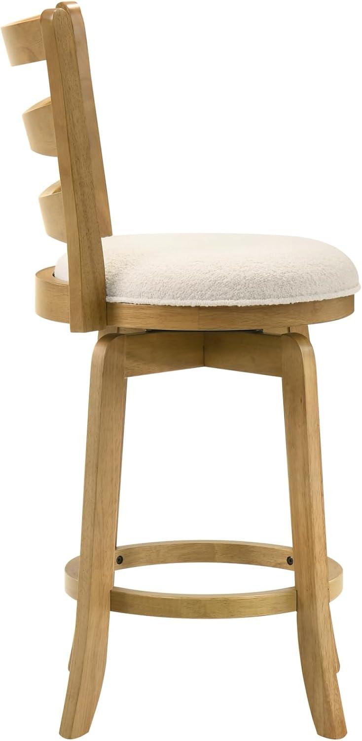 image:imageMelindra Modern Farmhouse Swivel Wood Bar Height Kitchen Bar Stool in Amber Glow Finish with White Boucle Fabric Upholstered Seat Set of 4WhiteAmber Glow