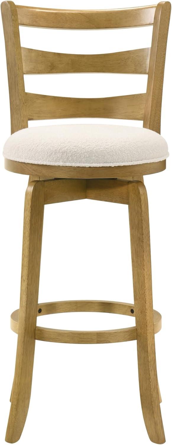 image:imageMelindra Modern Farmhouse Swivel Wood Bar Height Kitchen Bar Stool in Amber Glow Finish with White Boucle Fabric Upholstered Seat Set of 4WhiteAmber Glow