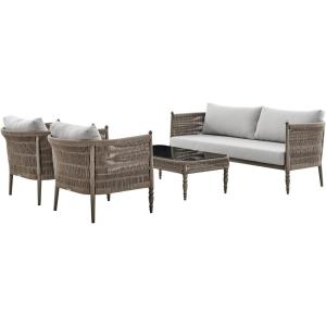Armen Living Safari Aluminum and Rope Outdoor Chair in Brown with Gray Cushions