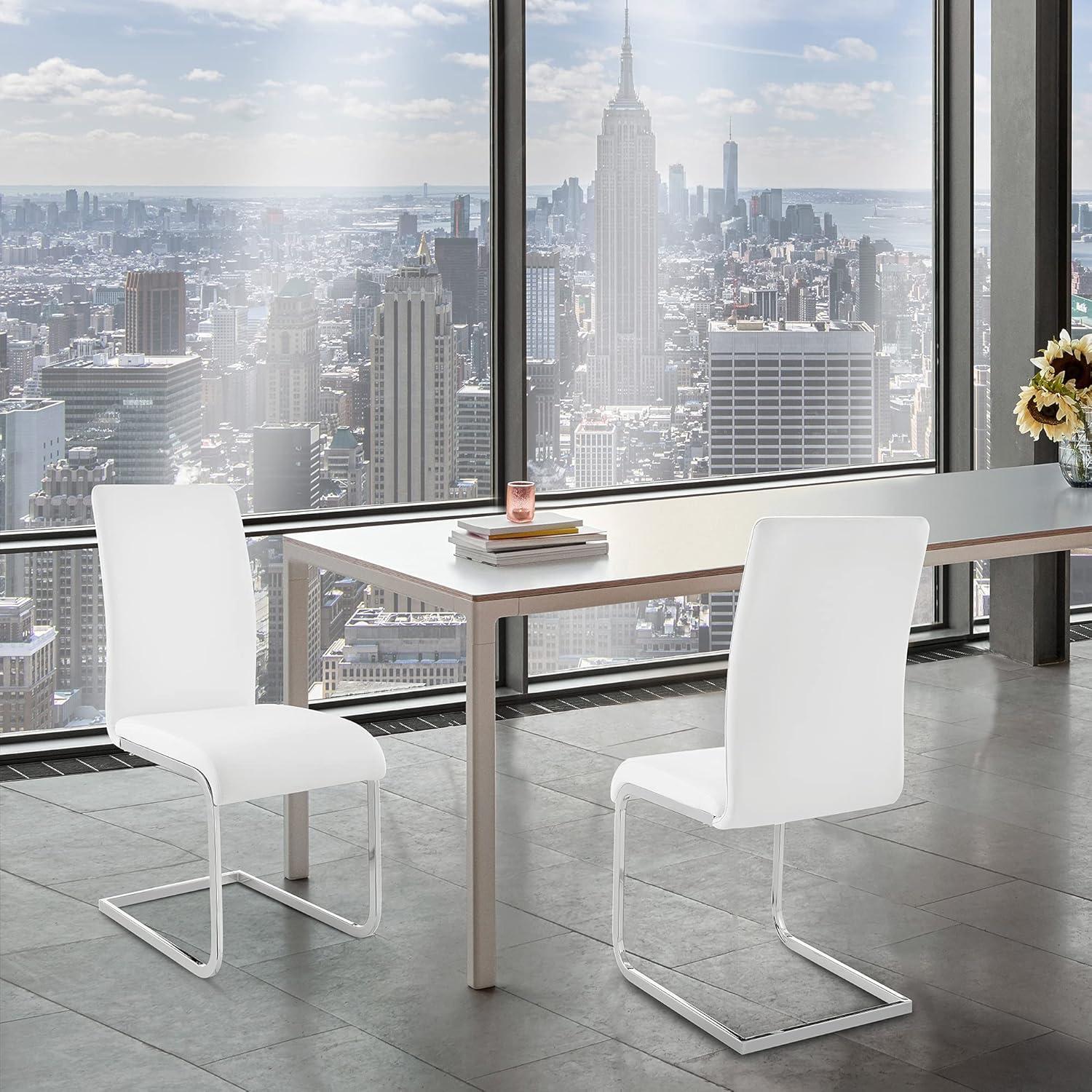image:imageArmen Living Amanda Faux Leather and Stainless Steel Dining ChairsSet of 2 OffWhiteOffwhite