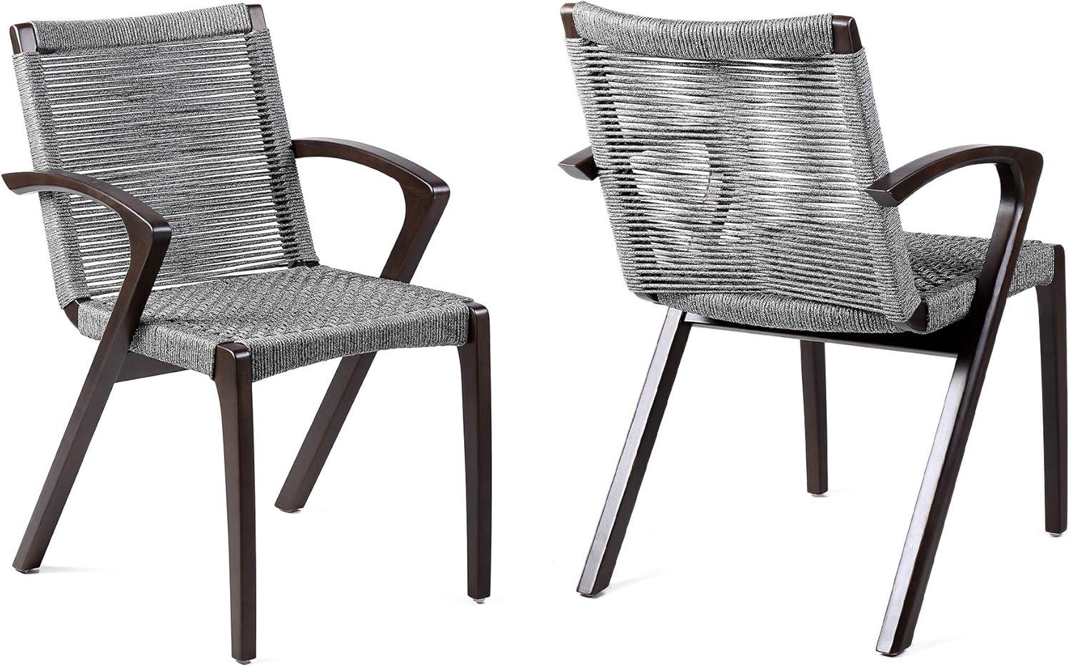image:imageArmen Living Nabila Outdoor Dark Eucalyptus Wood and Grey Rope Dining Chairs Set of 2