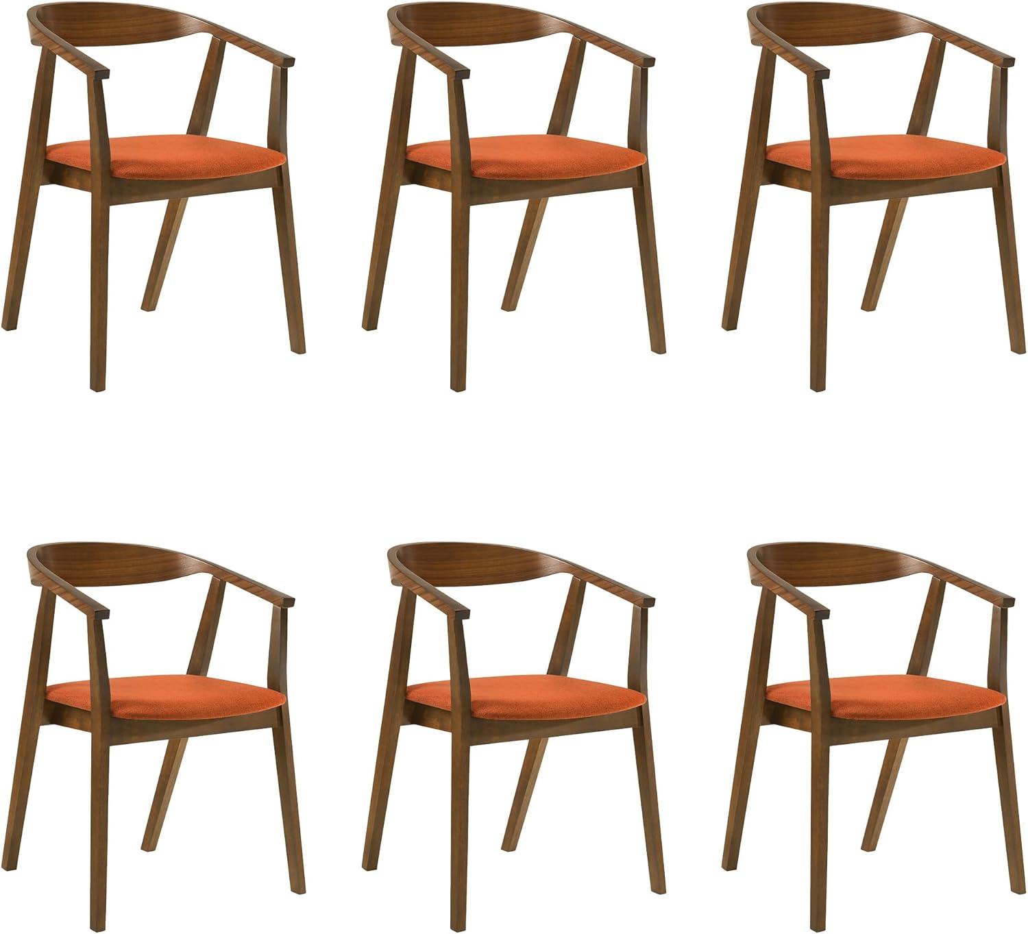 image:imageArmen Living Santana Wood Dining Chair in Walnut Finish with Orange Fabric Set of 6