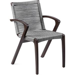 Armen Living Nabila Outdoor Dark Eucalyptus Wood and Grey Rope Dining Chairs – Set of 2