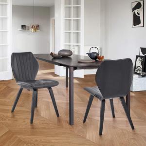 Armen Living Ontario Faux Leather and Wood Dining Chairs-Set of 2, 19″ Seat Height, Grey/Walnut(Gray/Matte Black)
