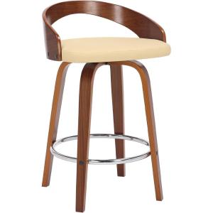 Armen Living Sonia 30″ Bar Height Swivel Cream Faux Leather and Walnut Wood Bar Stool – Set of 2(Cream and Walnut Wood)