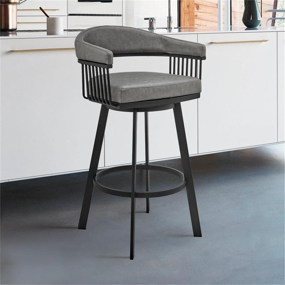 image:imageArmen Living Bronson 25 Counter Height Swivel Bar Stool in Silver Finish and White Faux LeatherGrayBlack