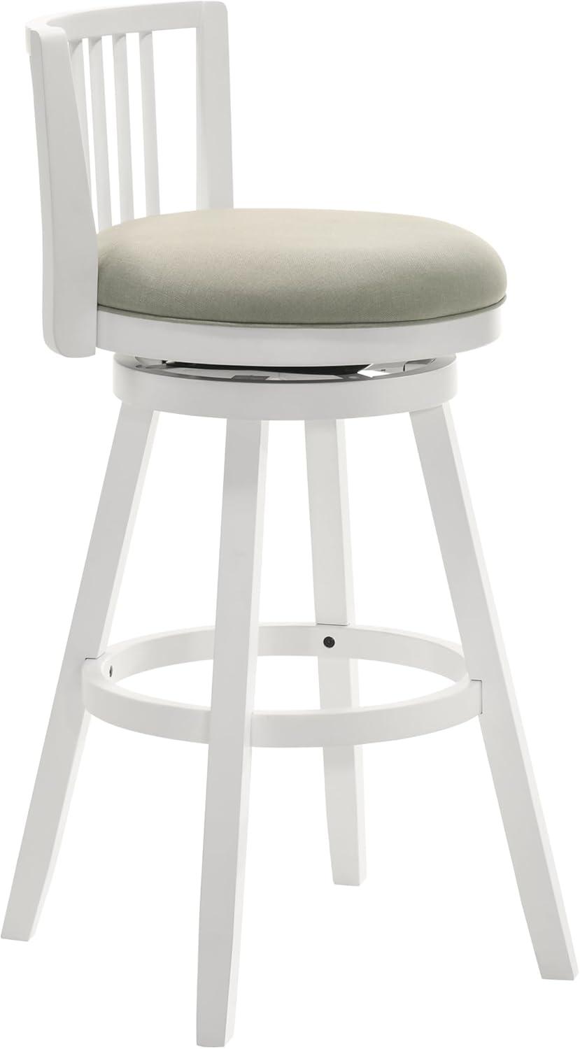 image:imageArmen Living Harper 26 in Matte White Counter Height Rubberwood Swivel Barstool with Fog Fabric Seat Set of 2