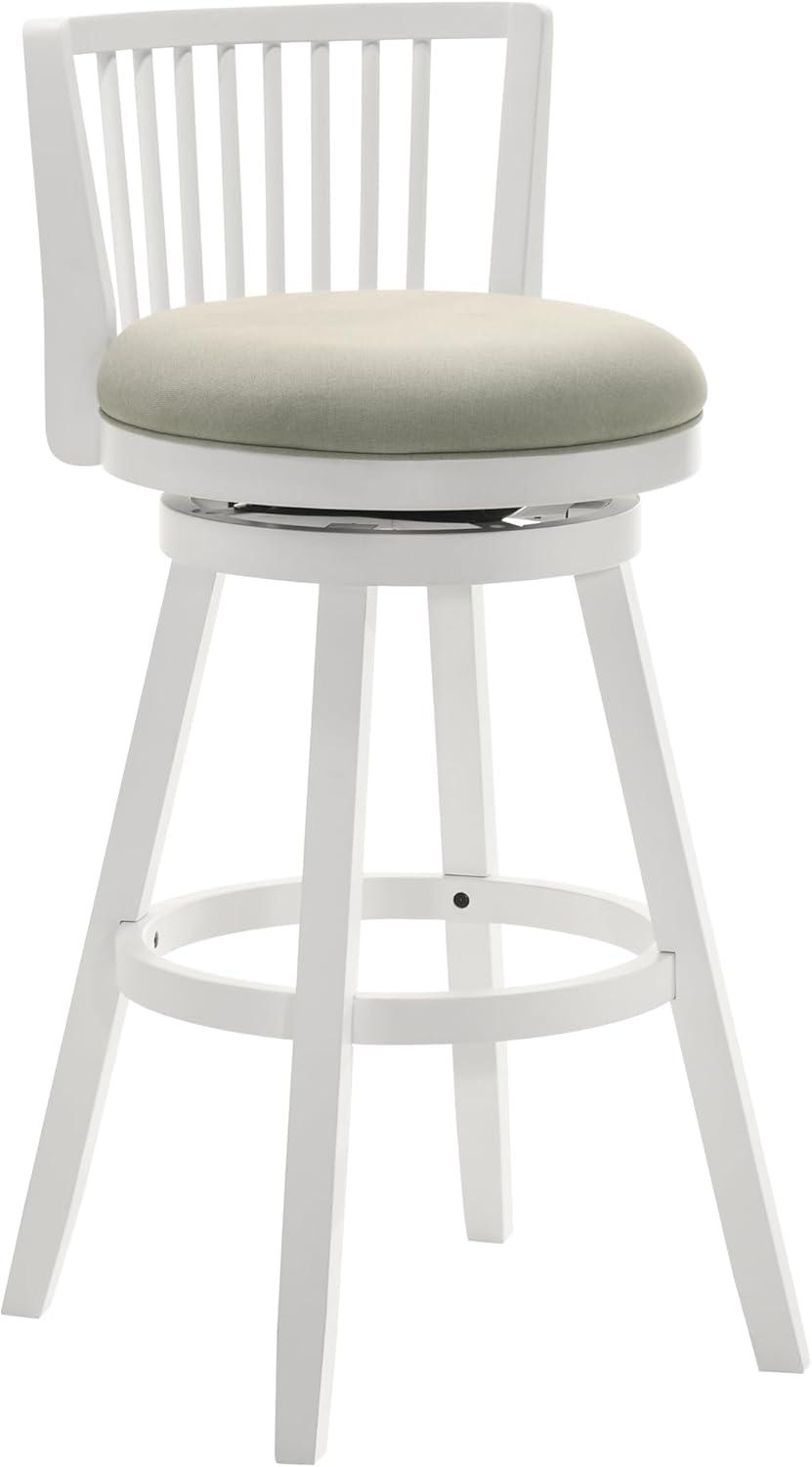 image:imageArmen Living Harper 26 in Matte White Counter Height Rubberwood Swivel Barstool with Fog Fabric Seat Set of 2