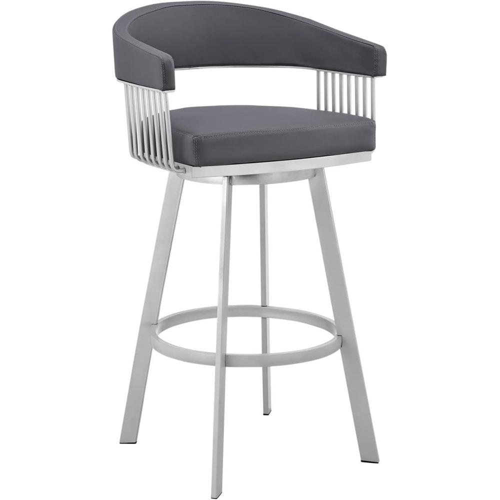 image:imageArmen Living Bronson 25 Counter Height Swivel Bar Stool in Silver Finish and White Faux LeatherSlate GreySilver