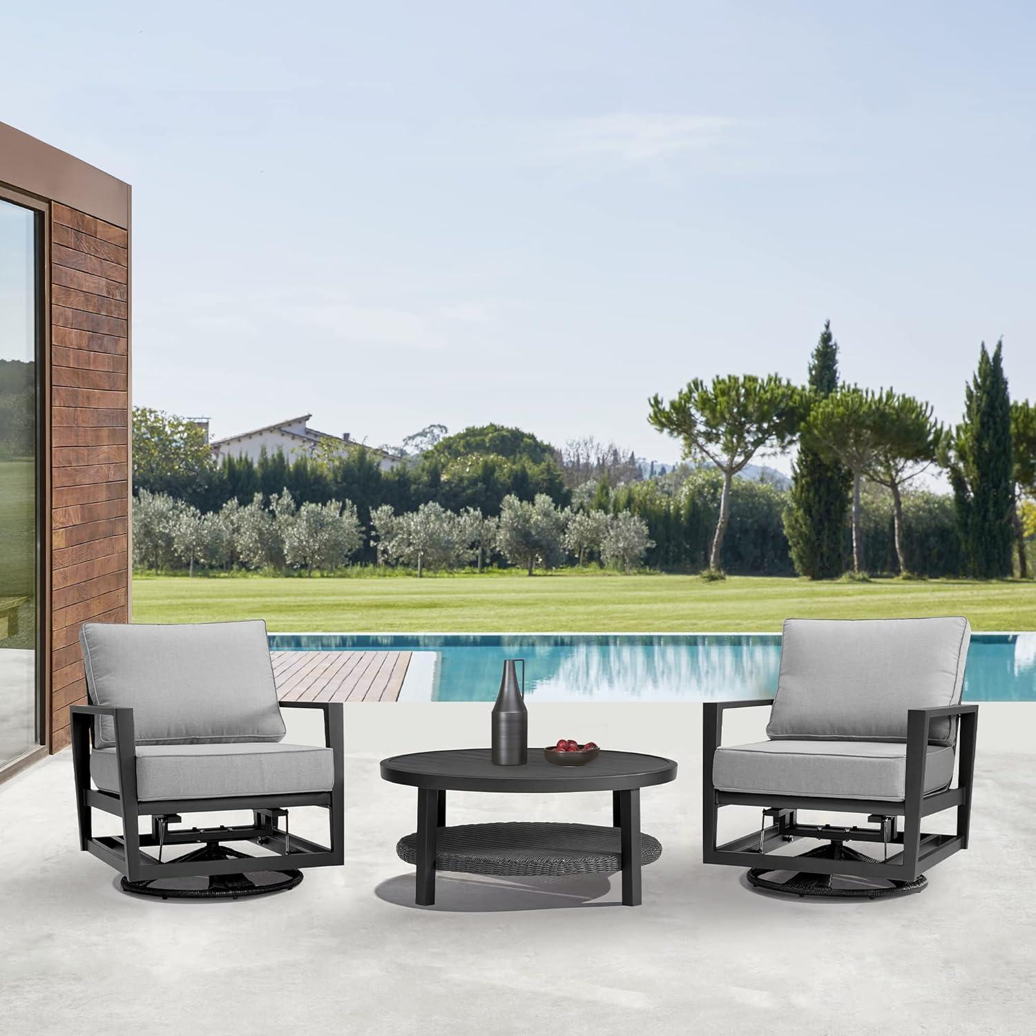 image:imageArmen Living Grand 3 Piece Black Aluminum Outdoor Seating Set with Dark Gray Cushions