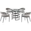 image:imageArmen Living Diaz Morgan 5 Piece Round Glass Dining Table Set with Matte Black Iron and Light Gray Fabric