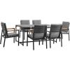 image:imageRoyal 7 Piece Black Aluminum and Teak Outdoor Dining Set with Dark Gray Fabric