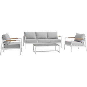 Armen Living Royal Modern Outdoor Patio Conversation Set, 4 Piece, White