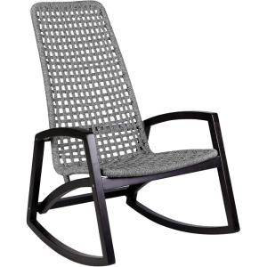 Armen Living Sequoia Outdoor Patio Rocking Chair in Dark Eucalyptus Wood and Grey Rope