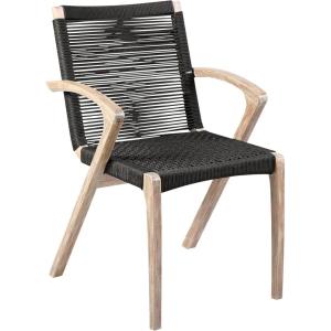 Armen Living Nabila Outdoor Light Eucalyptus Wood and Charcoal Rope Dining Chairs – Set of 2