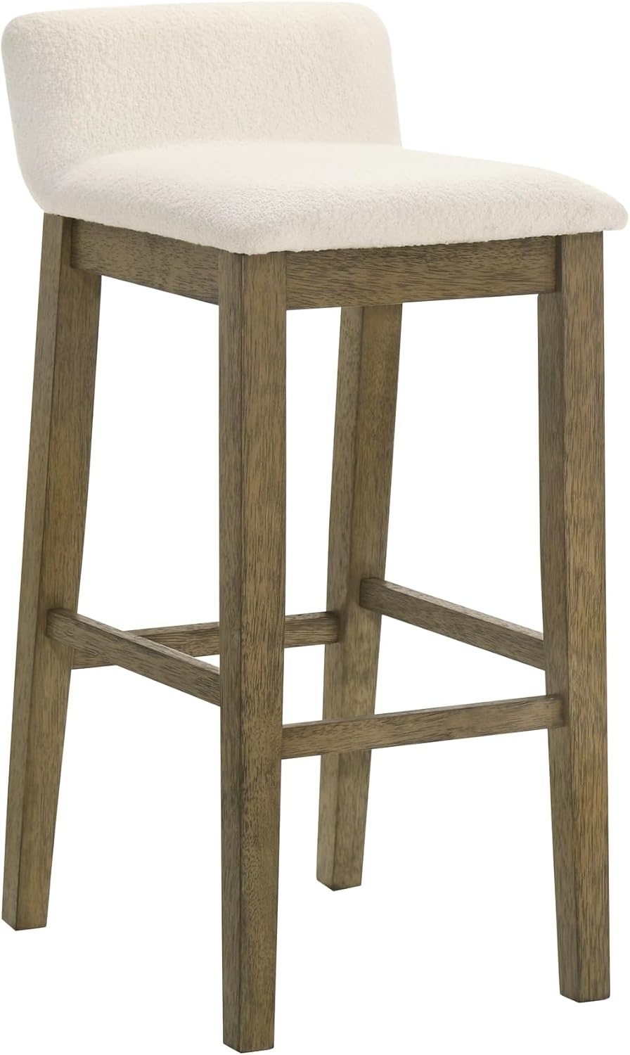 image:imageAnnikah Modern Transitional Wood Bar Height Kitchen Bar Stool in Amber Glow Finish with White Boucle Fabric Upholstered SeatWhitePutty Brown