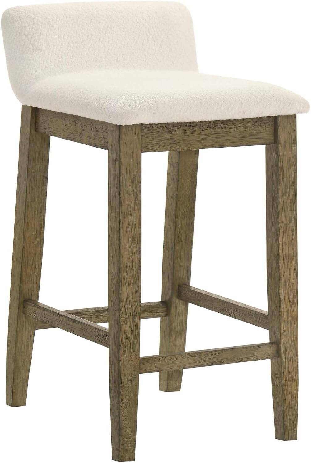 image:imageAnnikah Modern Transitional Wood Bar Height Kitchen Bar Stool in Amber Glow Finish with White Boucle Fabric Upholstered SeatWhitePutty Brown