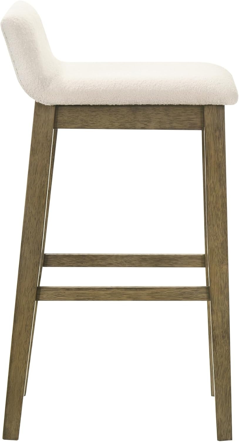 image:imageAnnikah Modern Transitional Wood Bar Height Kitchen Bar Stool in Amber Glow Finish with White Boucle Fabric Upholstered SeatWhitePutty Brown