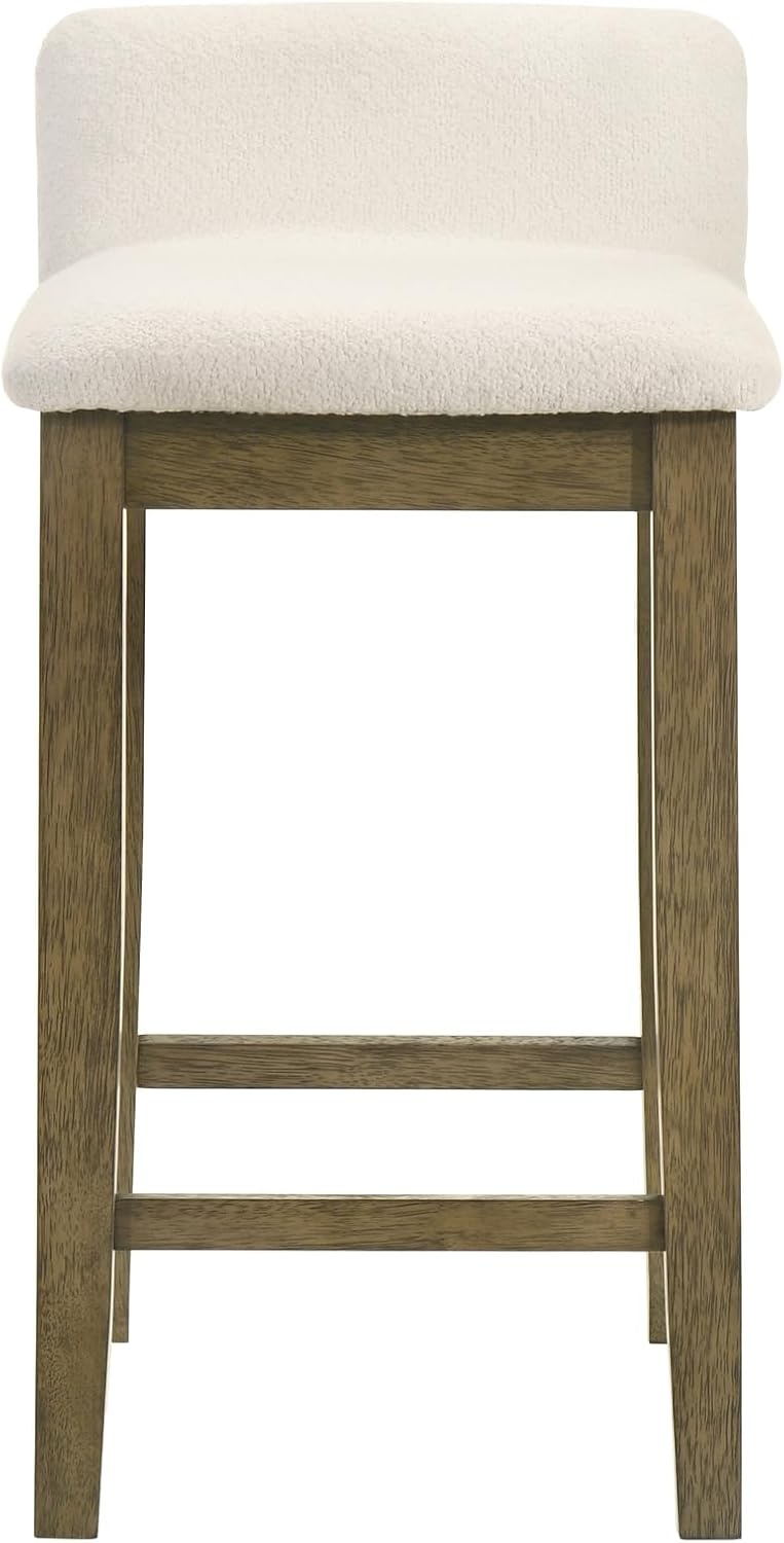 image:imageAnnikah Modern Transitional Wood Bar Height Kitchen Bar Stool in Amber Glow Finish with White Boucle Fabric Upholstered SeatWhitePutty Brown