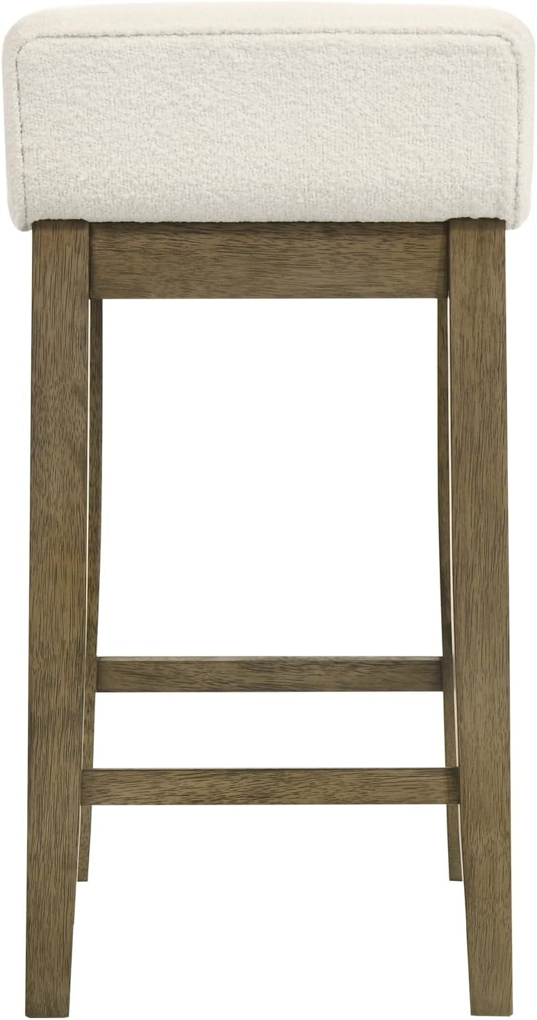 image:imageAnnikah Modern Transitional Wood Bar Height Kitchen Bar Stool in Amber Glow Finish with White Boucle Fabric Upholstered SeatWhitePutty Brown