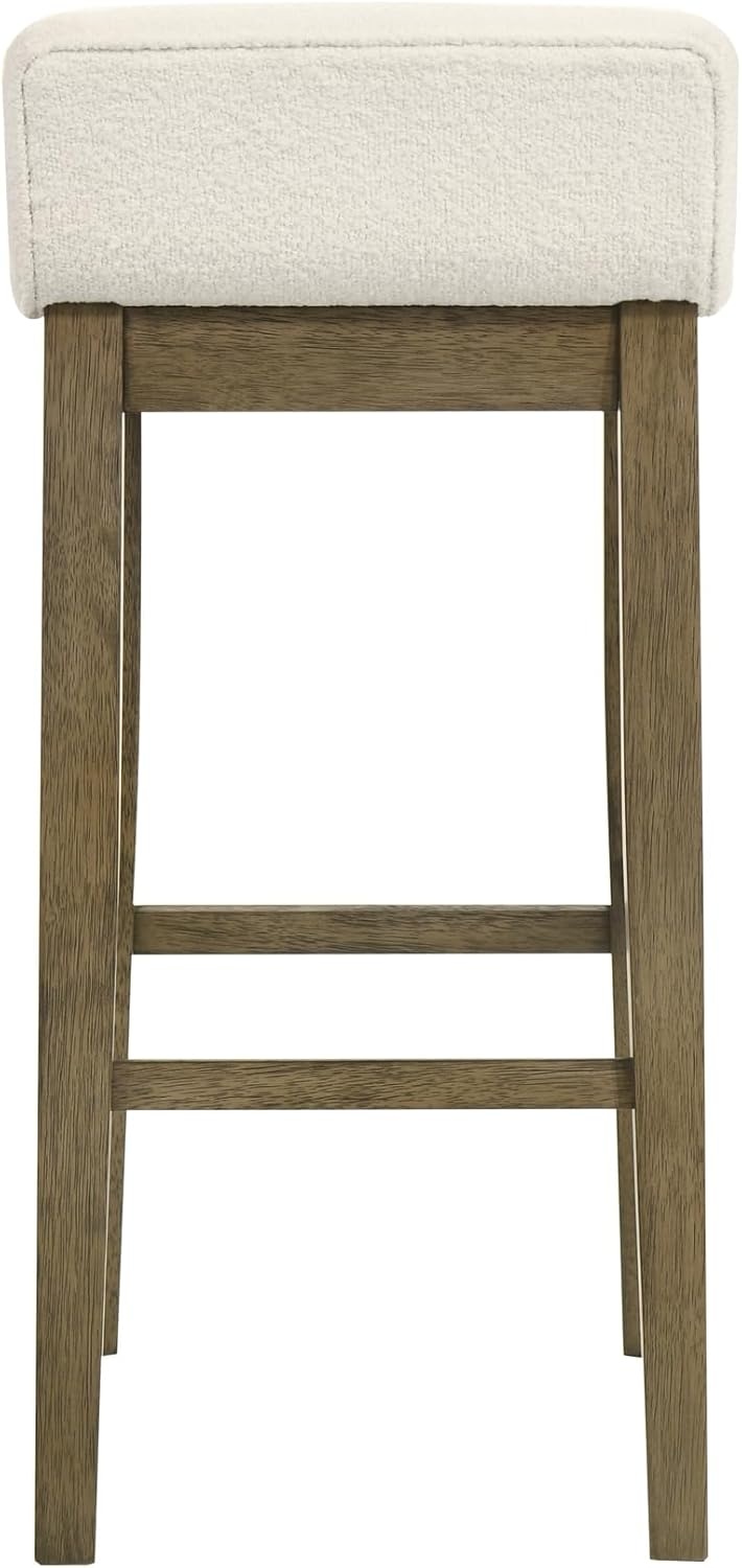 image:imageAnnikah Modern Transitional Wood Bar Height Kitchen Bar Stool in Amber Glow Finish with White Boucle Fabric Upholstered SeatWhitePutty Brown