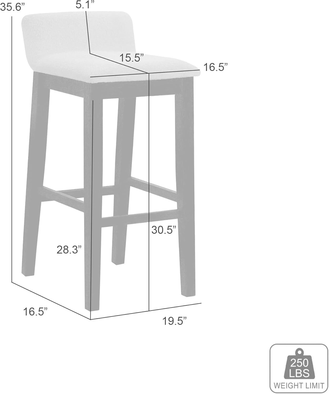 image:imageAnnikah Modern Transitional Wood Bar Height Kitchen Bar Stool in Amber Glow Finish with White Boucle Fabric Upholstered SeatWhitePutty Brown