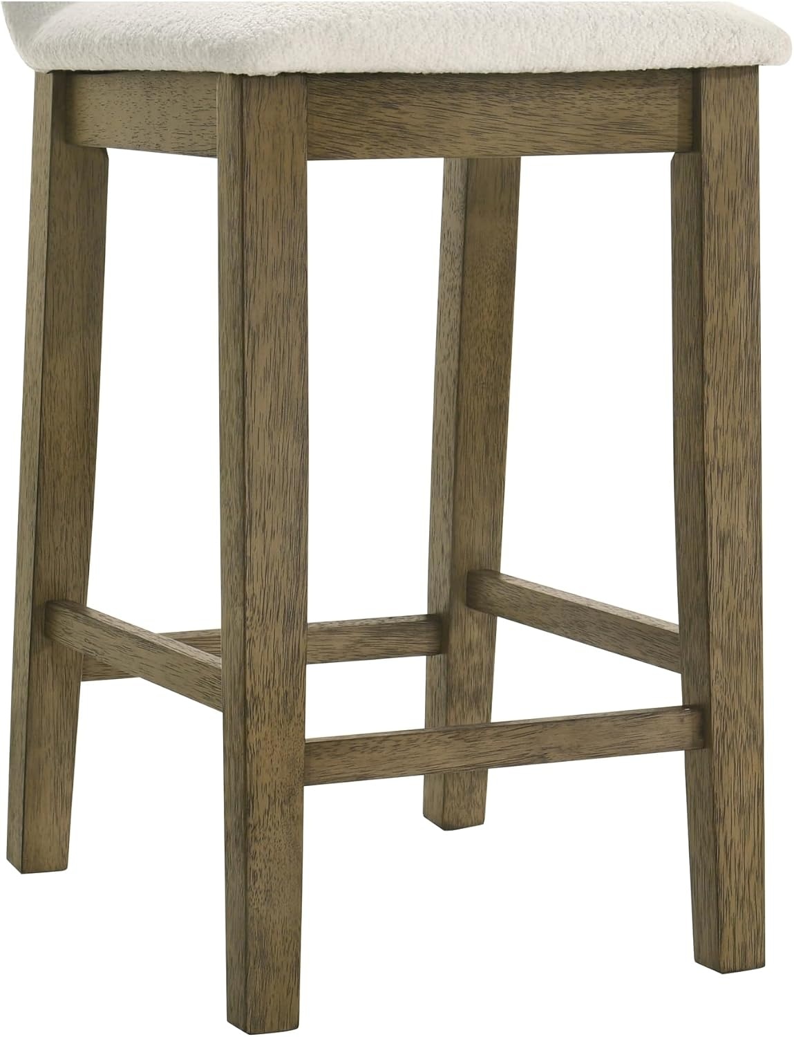 image:imageAnnikah Modern Transitional Wood Bar Height Kitchen Bar Stool in Amber Glow Finish with White Boucle Fabric Upholstered SeatWhitePutty Brown