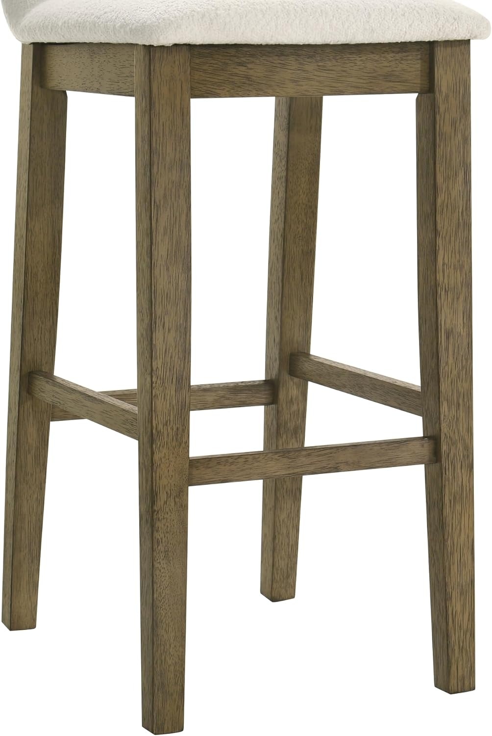 image:imageAnnikah Modern Transitional Wood Bar Height Kitchen Bar Stool in Amber Glow Finish with White Boucle Fabric Upholstered SeatWhitePutty Brown