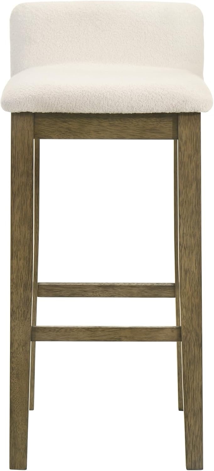 image:imageAnnikah Modern Transitional Wood Bar Height Kitchen Bar Stool in Amber Glow Finish with White Boucle Fabric Upholstered SeatWhitePutty Brown