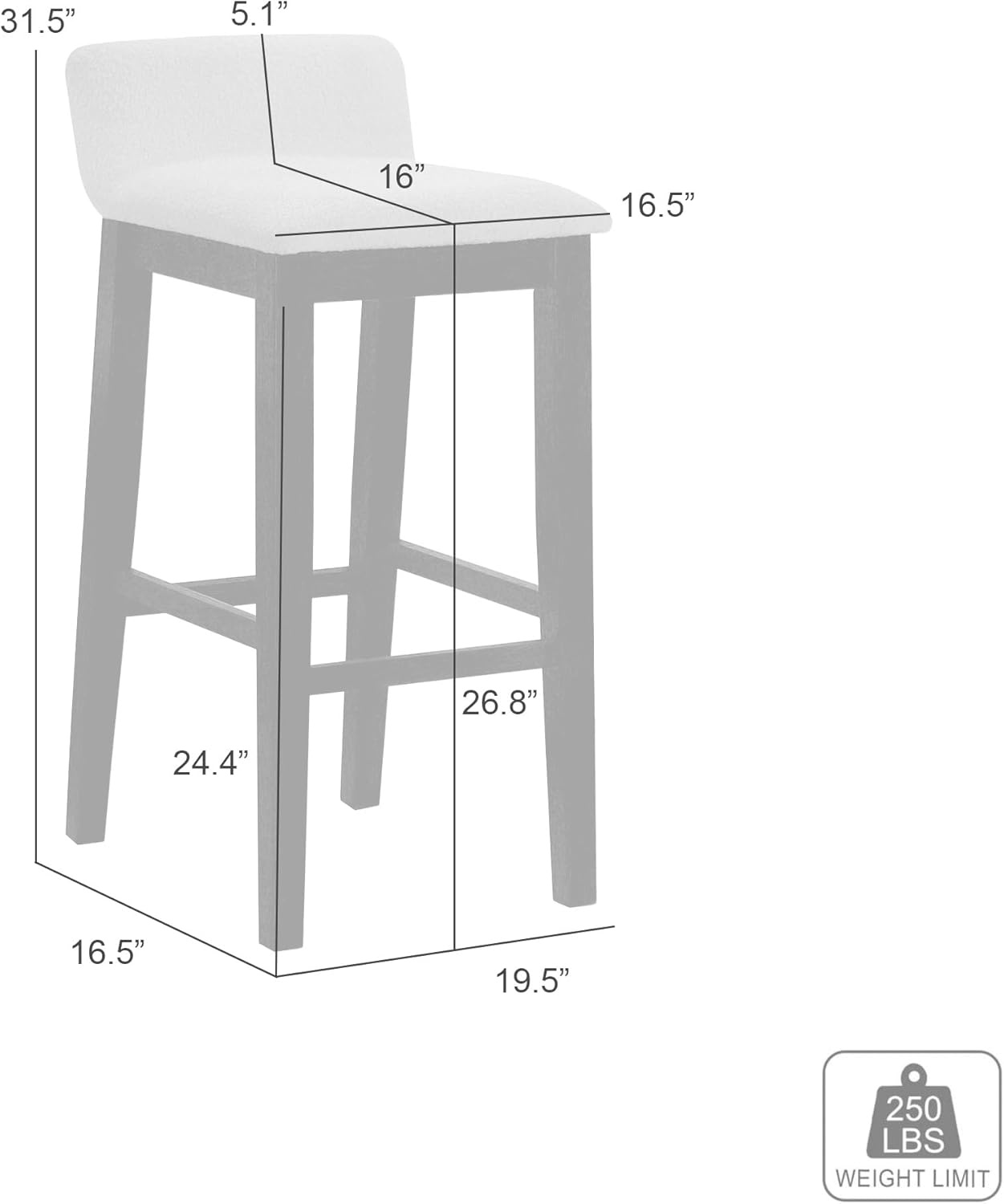image:imageAnnikah Modern Transitional Wood Bar Height Kitchen Bar Stool in Amber Glow Finish with White Boucle Fabric Upholstered SeatWhitePutty Brown