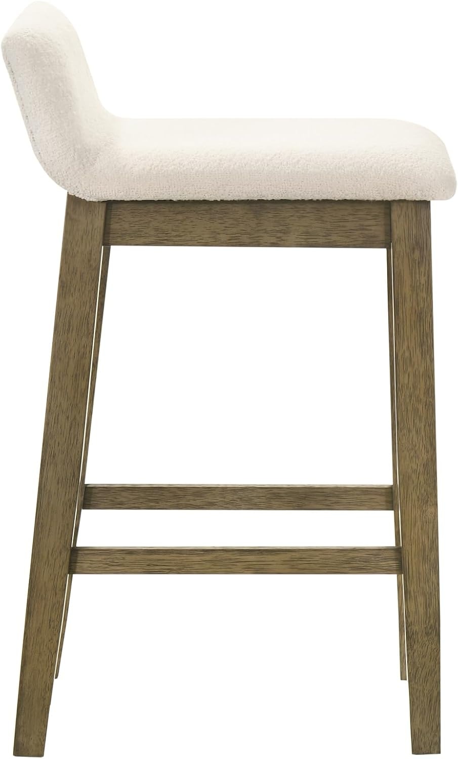 image:imageAnnikah Modern Transitional Wood Bar Height Kitchen Bar Stool in Amber Glow Finish with White Boucle Fabric Upholstered SeatWhitePutty Brown