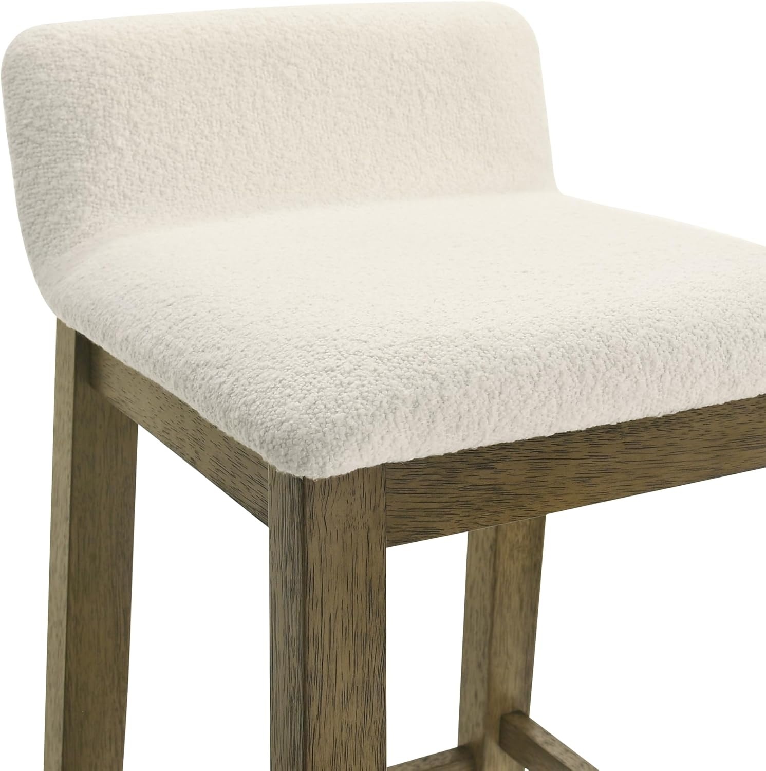 image:imageAnnikah Modern Transitional Wood Bar Height Kitchen Bar Stool in Amber Glow Finish with White Boucle Fabric Upholstered SeatWhitePutty Brown