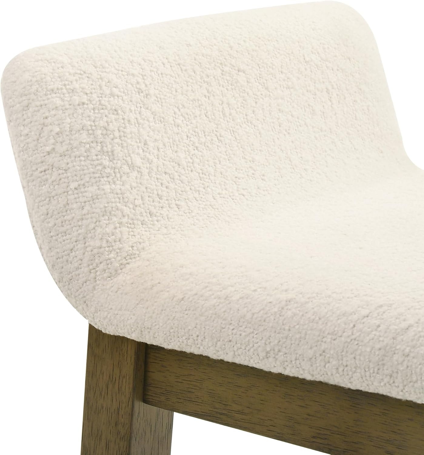 image:imageAnnikah Modern Transitional Wood Bar Height Kitchen Bar Stool in Amber Glow Finish with White Boucle Fabric Upholstered SeatWhitePutty Brown
