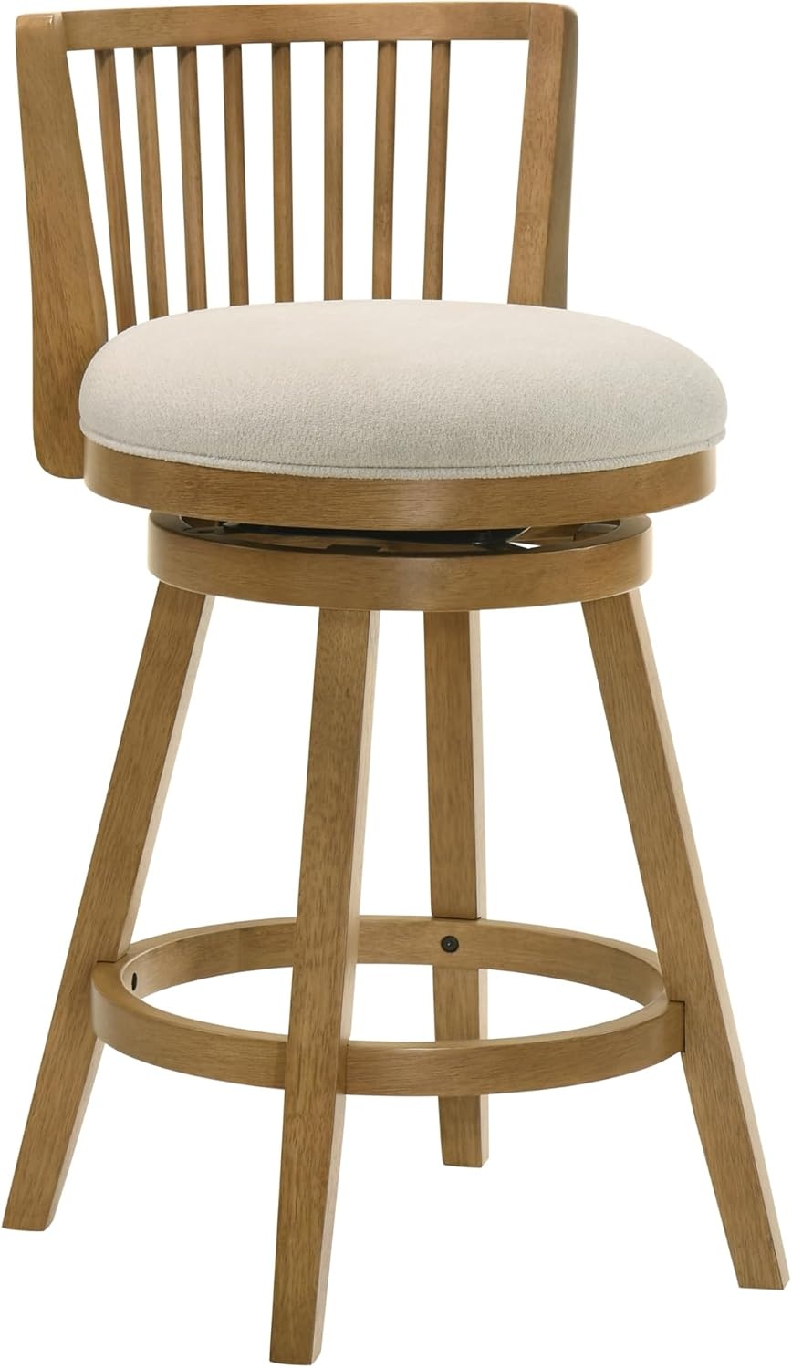 image:imageArmen Living Harper 30 in Amber Glow Bar Height Rubberwood Swivel Barstool with Ivory Fabric Seat Set of 2