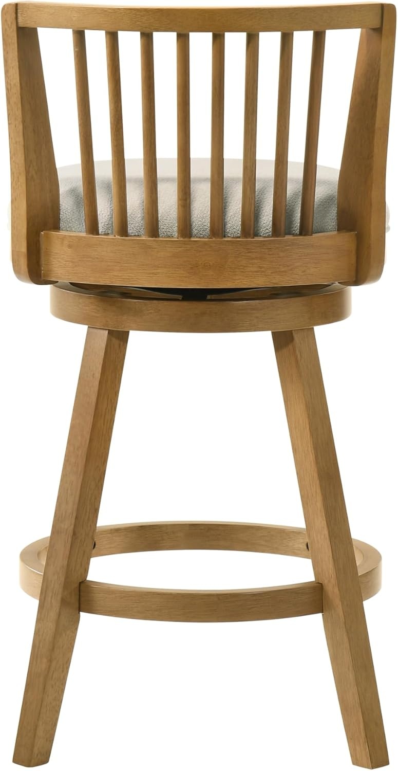 image:imageArmen Living Harper 30 in Amber Glow Bar Height Rubberwood Swivel Barstool with Ivory Fabric Seat Set of 2