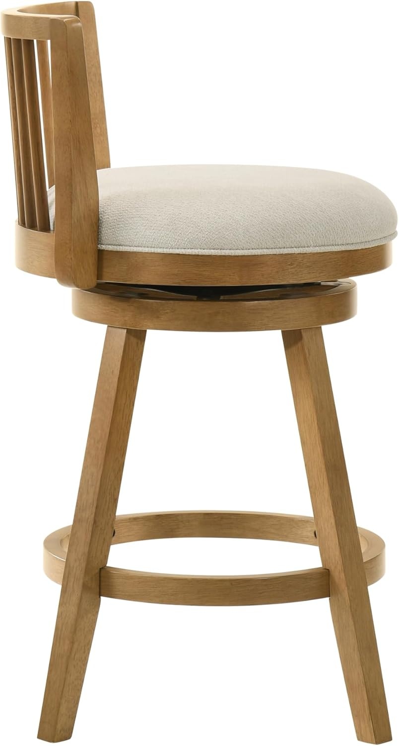 image:imageArmen Living Harper 30 in Amber Glow Bar Height Rubberwood Swivel Barstool with Ivory Fabric Seat Set of 2