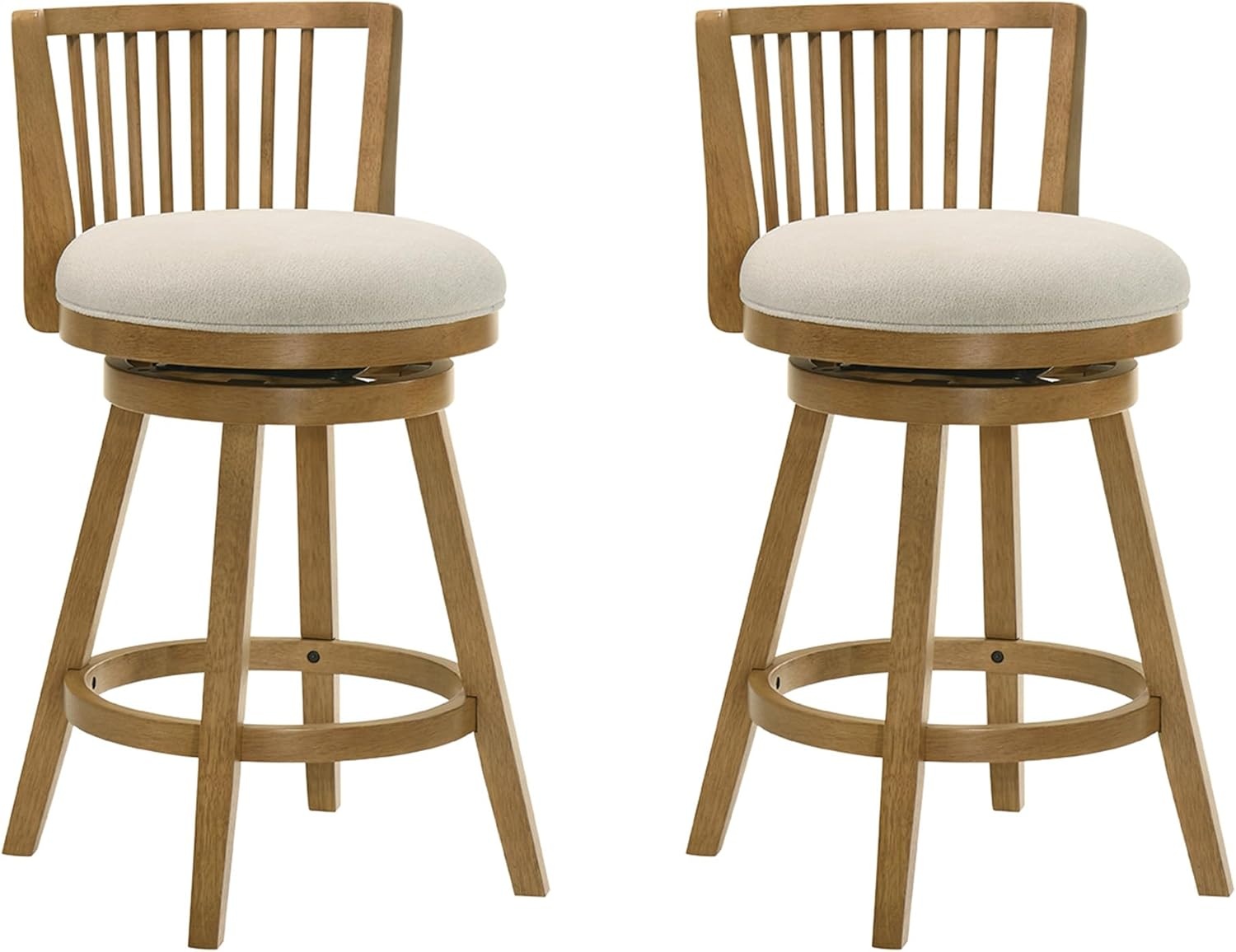 image:imageArmen Living Harper 30 in Amber Glow Bar Height Rubberwood Swivel Barstool with Ivory Fabric Seat Set of 2