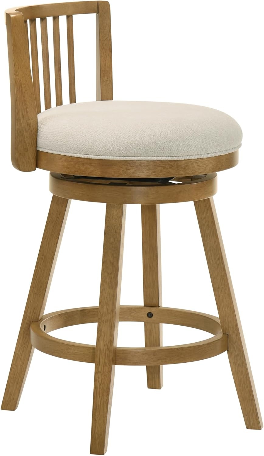 image:imageArmen Living Harper 30 in Amber Glow Bar Height Rubberwood Swivel Barstool with Ivory Fabric Seat Set of 2