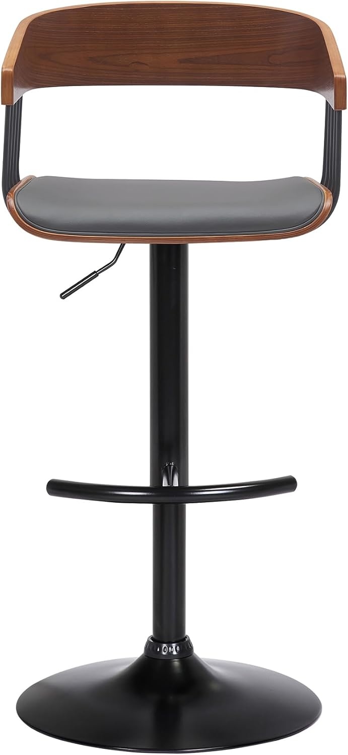 image:imageArmen Living Larisa Mid Century Modern Adjustable Height Swivel Black Wood Bar Stool for Kitchen Island Counter in Gray Faux Leather with Golden Bronze and Black MetalGray Faux Leather
