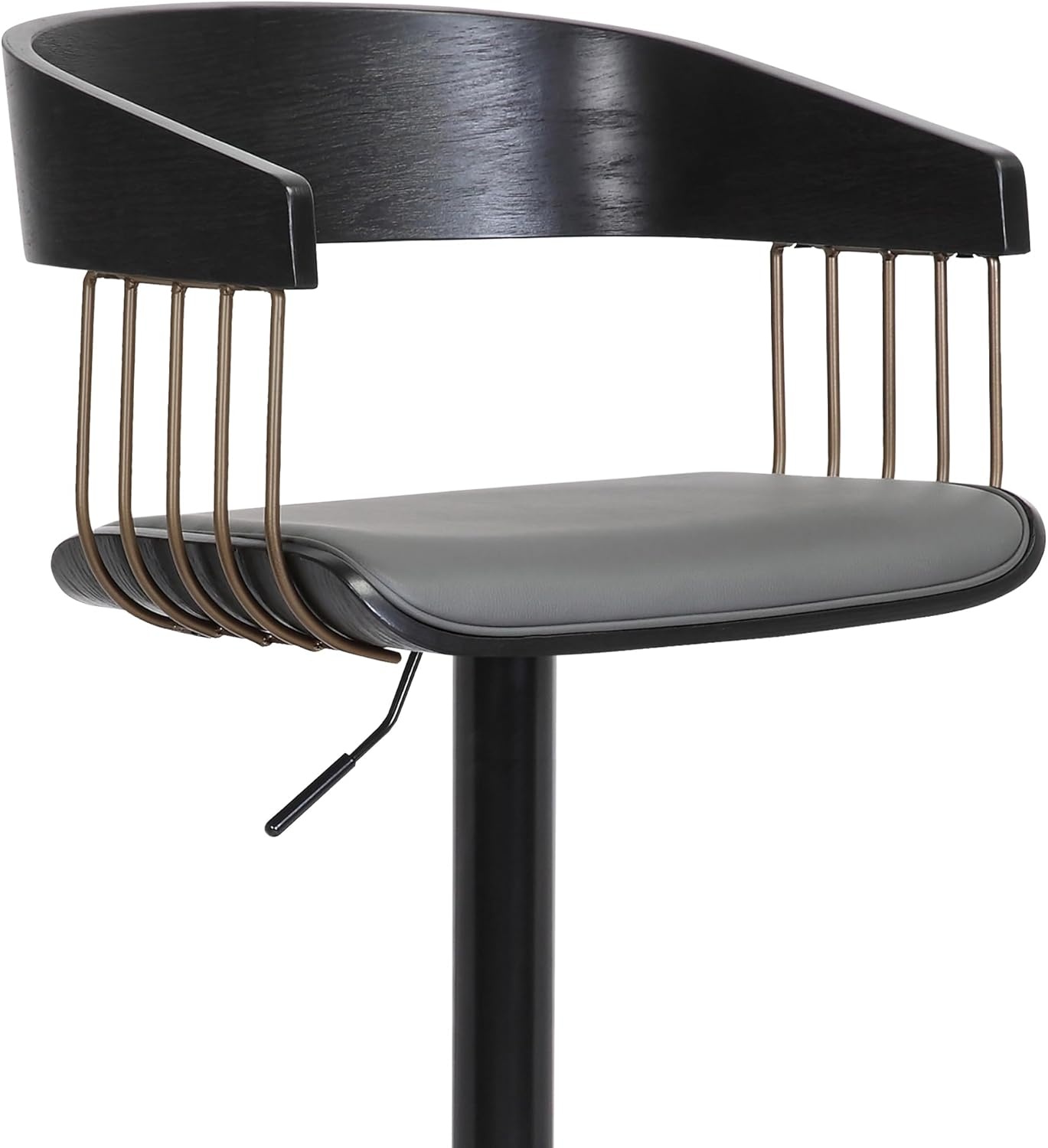 image:imageArmen Living Larisa Mid Century Modern Adjustable Height Swivel Black Wood Bar Stool for Kitchen Island Counter in Gray Faux Leather with Golden Bronze and Black MetalGray Faux Leather