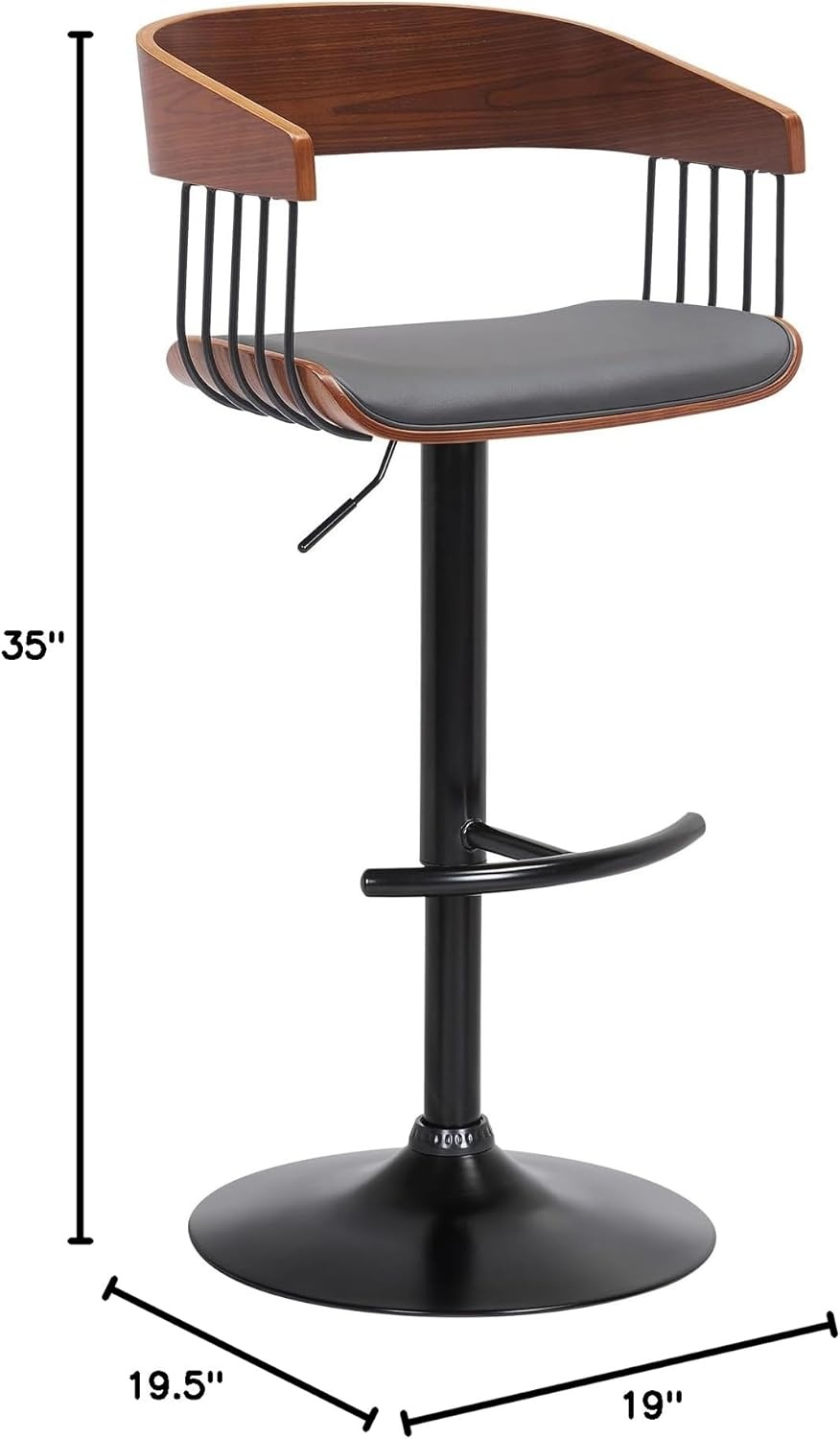 image:imageArmen Living Larisa Mid Century Modern Adjustable Height Swivel Black Wood Bar Stool for Kitchen Island Counter in Gray Faux Leather with Golden Bronze and Black MetalGray Faux Leather