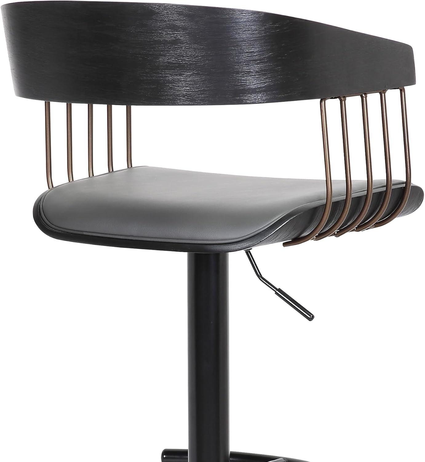 image:imageArmen Living Larisa Mid Century Modern Adjustable Height Swivel Black Wood Bar Stool for Kitchen Island Counter in Gray Faux Leather with Golden Bronze and Black MetalGray Faux Leather