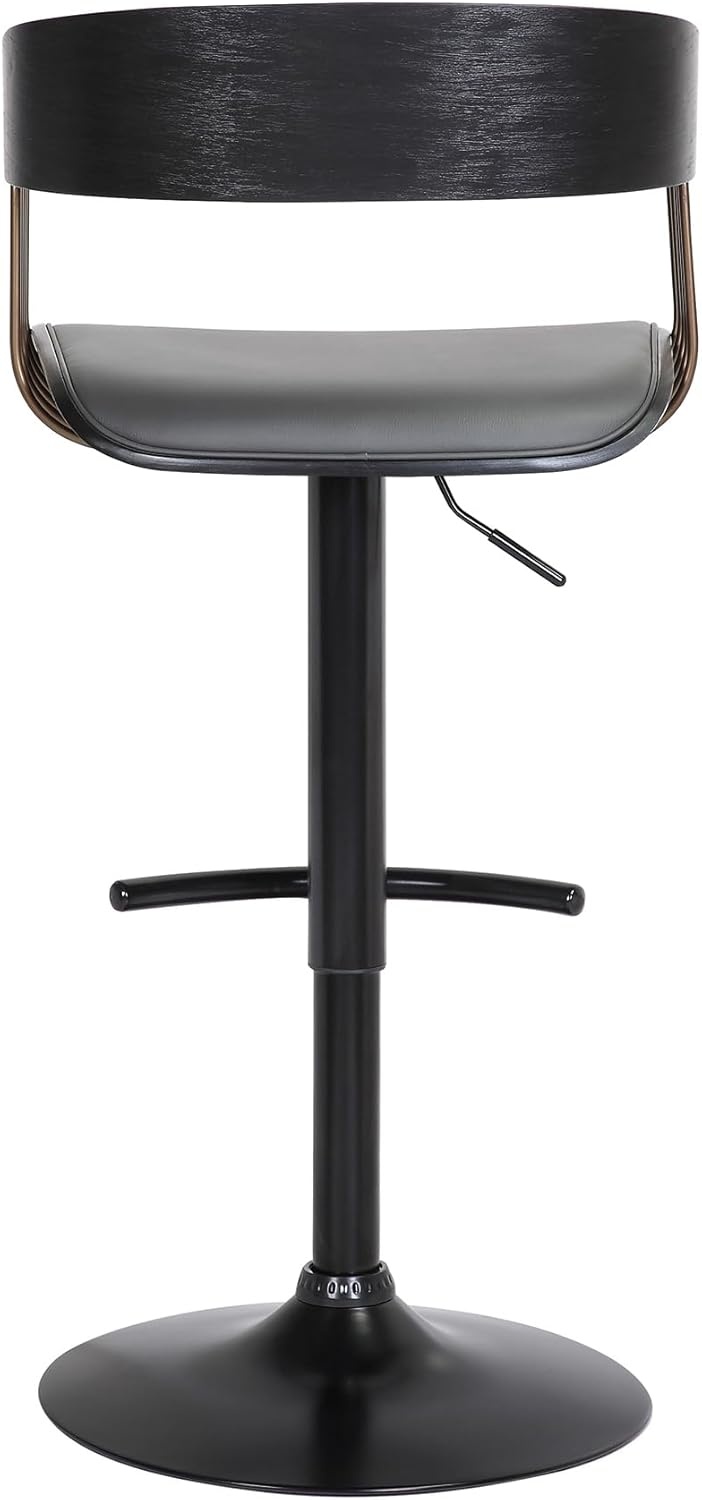 image:imageArmen Living Larisa Mid Century Modern Adjustable Height Swivel Black Wood Bar Stool for Kitchen Island Counter in Gray Faux Leather with Golden Bronze and Black MetalGray Faux Leather
